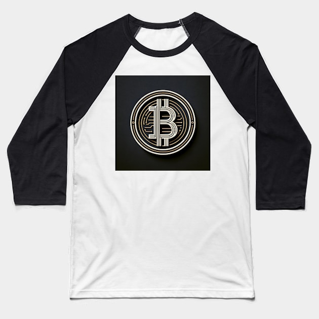 Golden Circuitry: Bitcoin's Digital Imprint Baseball T-Shirt by heartyARTworks